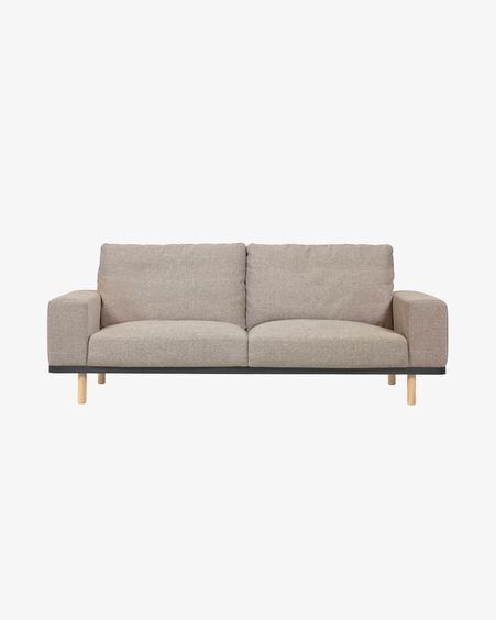 Sofá Noa 3 plazas beige con patas acabado natural 230 cm