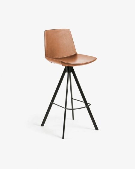 Taburete Zeva marrón y acero con acabado negro altura 75 cm Taburete Zeva marrón y acero con acabado negro altura 75 cm