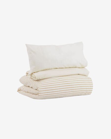 Set Ghia funda nórdica, bajera y funda almohada algodón orgánico GOTS rayas 70 x 140 cm