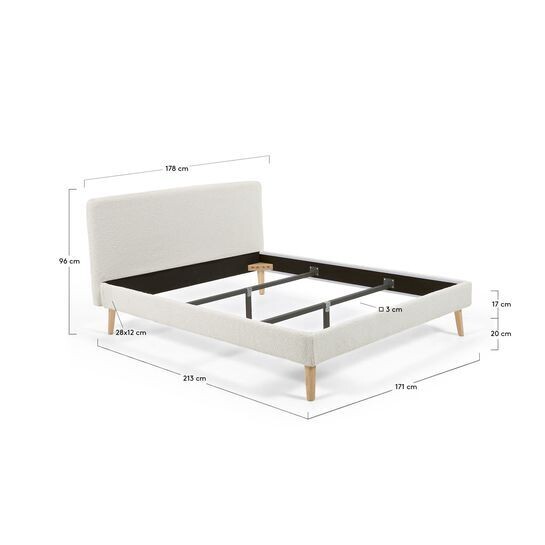 Cama Dyla de borreguito blanco y patas de madera maciza de haya 160 x 200 cm