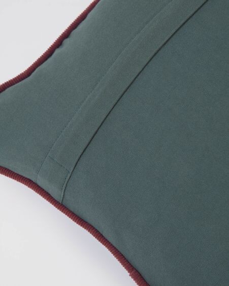 Funda cojín Kelaia 100% algodón pana verde y borde naranja 45 x 45 cm