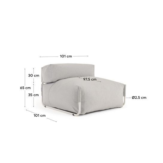 Puf sofá modular con respaldo 100% exterior Square gris claro y aluminio blanco 101x101 cm
