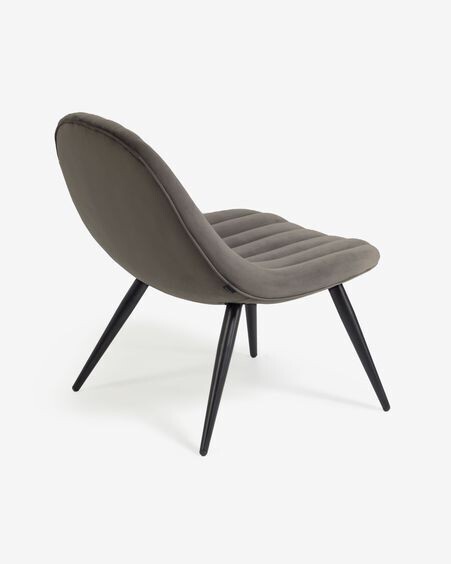 Silla Marlene terciopelo gris patas acero acabado negro
