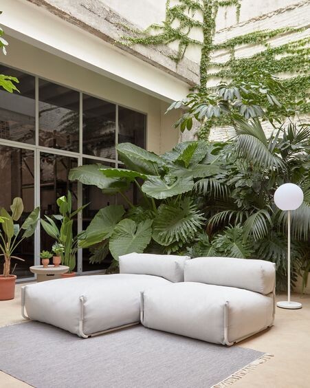 Puf sofá modular con respaldo 100% exterior Square gris claro y aluminio blanco 101x101 cm