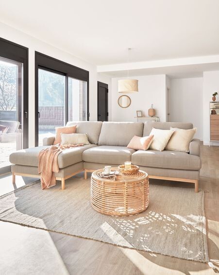Sofá Mihaela 3 plazas con chaise longue izquierdo de borrego gris 264 cm