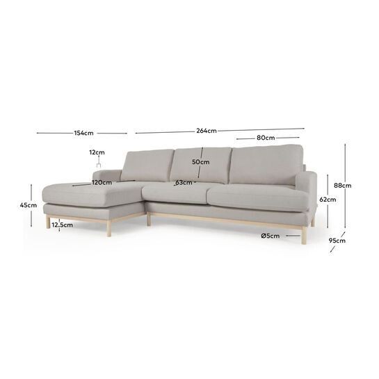 Sofá Mihaela 3 plazas con chaise longue izquierdo de borrego gris 264 cm