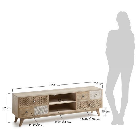Mueble TV Hoob de madera maciza de mango 160 x 51 cm