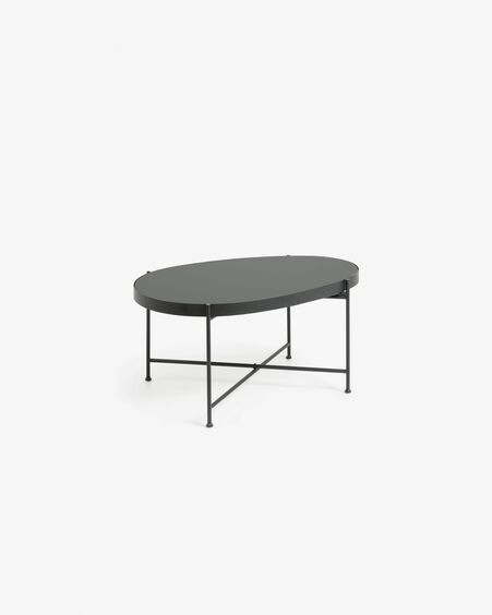 Mesa de centro Marlet cristal tintado negro y estructura de acero acabado negro 82 x 55 cm