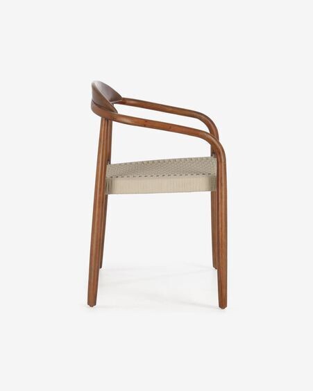 Silla Nina de madera maciza de acacia acabado nogal y cuerda beige
