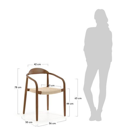 Silla Nina de madera maciza de acacia acabado nogal y cuerda beige