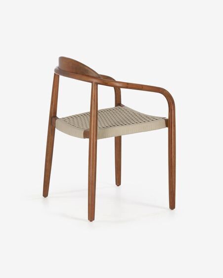 Silla Nina de madera maciza de acacia acabado nogal y cuerda beige