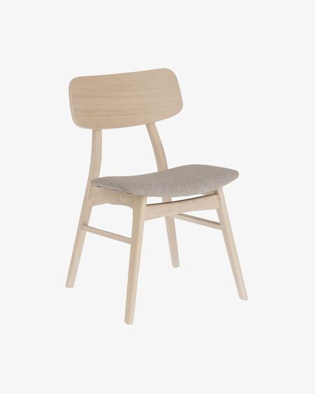 Silla Selia de madera maciza de caucho y chapa de roble tapizado gris claro