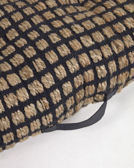 Cojín de suelo y palet Adelma de yute y algodón negro y natural 60 x 120 cm