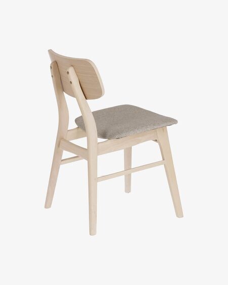 Silla Selia de madera maciza de caucho y chapa de roble tapizado gris claro
