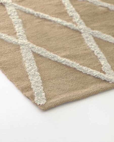Alfombra Abena de yute y algodón natural y blanco 70 x 140 cm