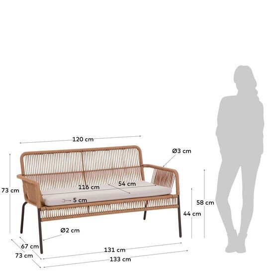 Sofá Samanta 2 plazas cuerda beige 133 cm