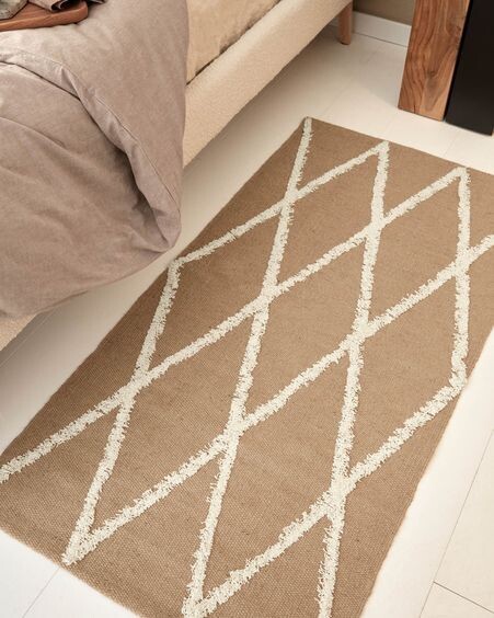 Alfombra Abena de yute y algodón natural y blanco 70 x 140 cm