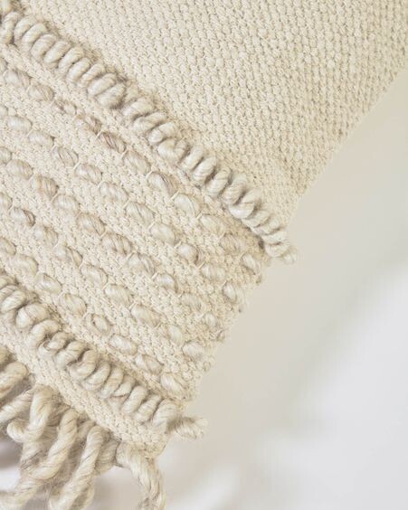 Funda cojín Marcie de algodón y lana blanco 30 x 50 cm