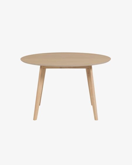 Mesa redonda Batilde madera maciza caucho con chapa de fresno Ø 120 cm