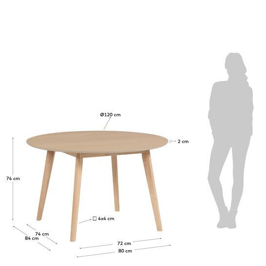 Mesa redonda Batilde madera maciza caucho con chapa de fresno Ø 120 cm