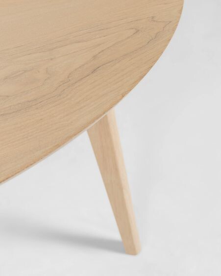 Mesa redonda Batilde madera maciza caucho con chapa de fresno Ø 120 cm