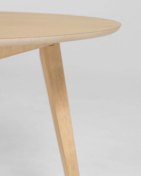 Mesa redonda Batilde madera maciza caucho con chapa de fresno Ø 120 cm