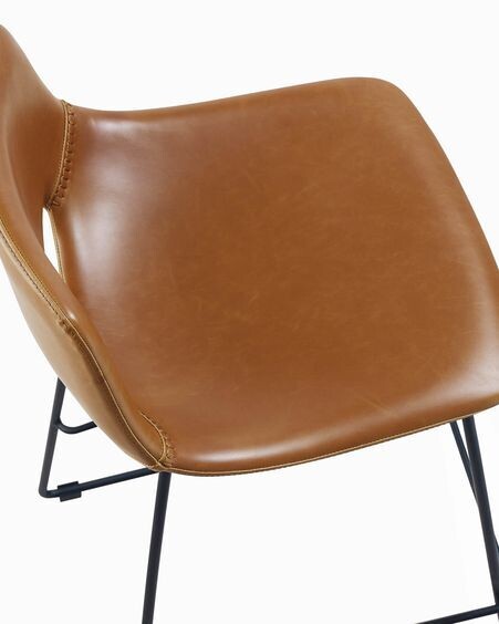 Taburete Zahara piel sintética marrón y acero con acabado negro altura 76 cm