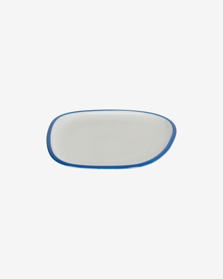 Plato de postre Odalin de porcelana blanco y azul