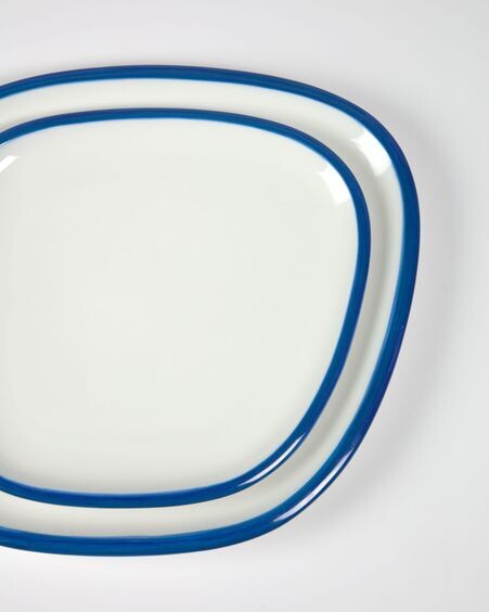 Plato de postre Odalin de porcelana blanco y azul