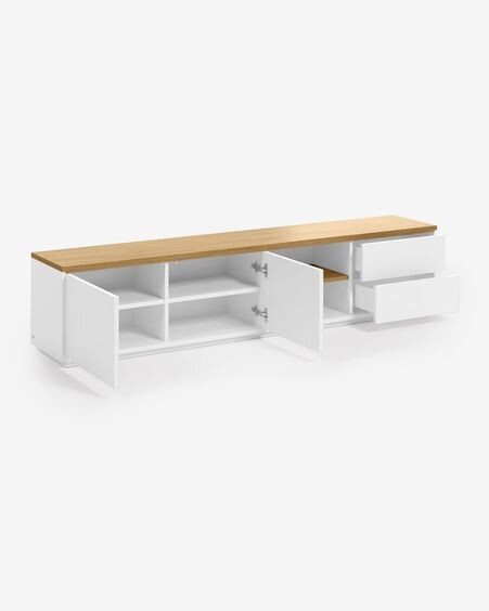 Mueble TV Abilen de chapa roble y lacado blanco 200 x 44 cm FSC 100%