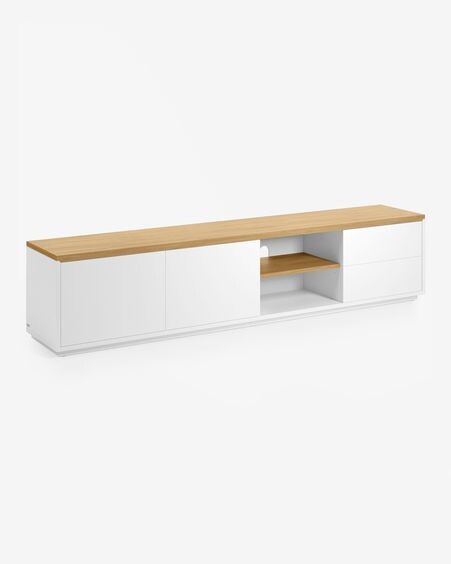 Mueble TV Abilen de chapa roble y lacado blanco 200 x 44 cm FSC 100%