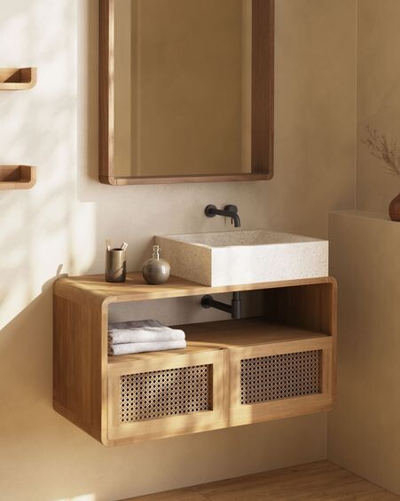 Mueble de baño Sabiela de madera maciza de teca 86 x 45 cm