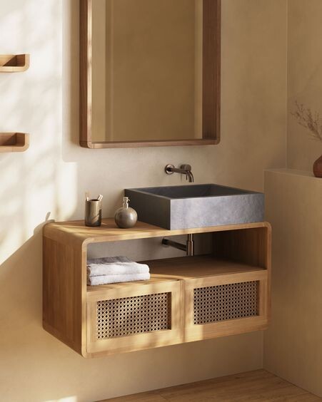 Mueble de baño Sabiela de madera maciza de teca 86 x 45 cm