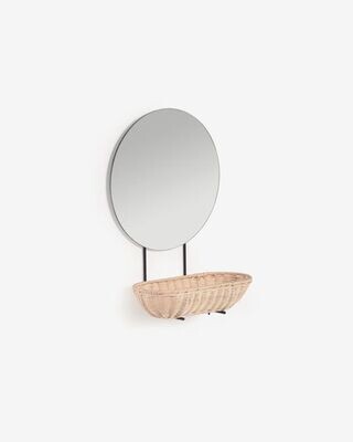 Espejo de pared pequeño Ebian con estante de ratán con acabado natural 35 x 16 cm