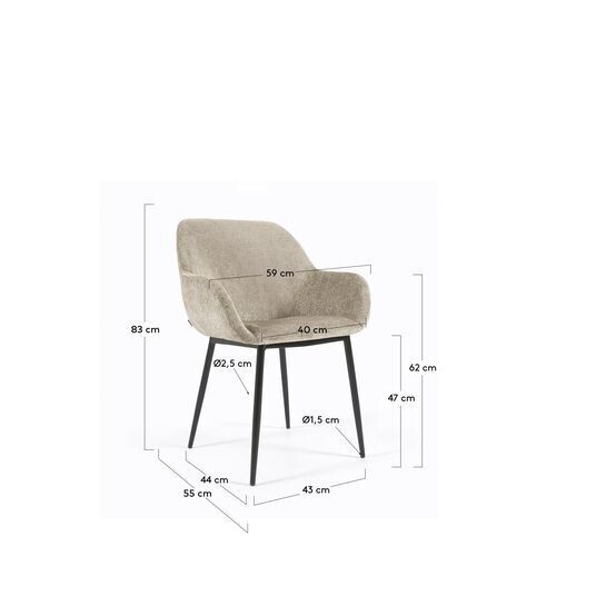 Silla Konna de chenilla beige y patas de acero acabado pintado negro