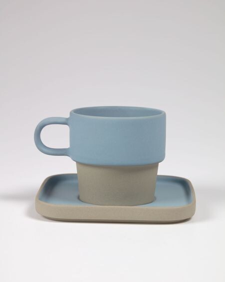 Taza con plato Midori cerámica azul
