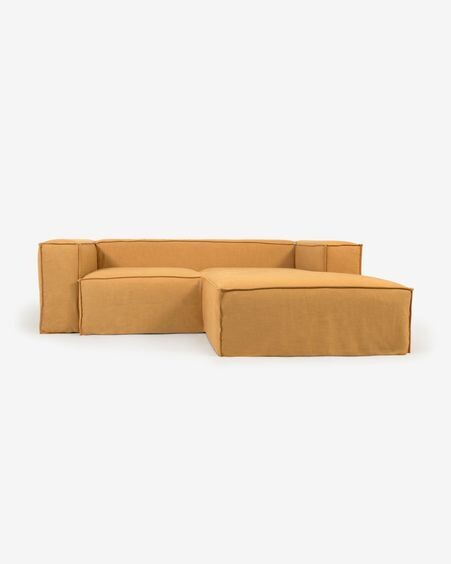 Sofá desenfundable Blok de 2 plazas chaise longue derecho con lino mostaza 240 cm