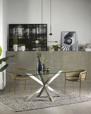 Mesa Argode cristal y patas de acero inoxidable 200 x 100 cm