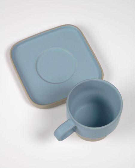 Taza con plato Midori cerámica azul