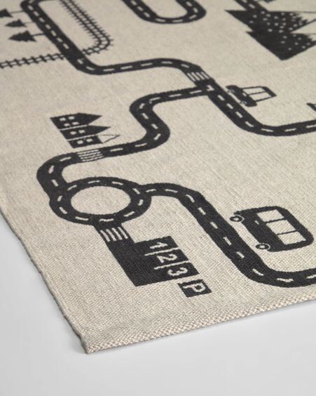 Alfombra Nisi 100% algodón orgánico (GOTS) beige y negro 75 x 120 cm