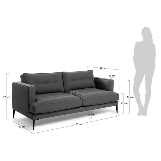 Sofá Tanya 2 plazas gris oscuro 183 cm