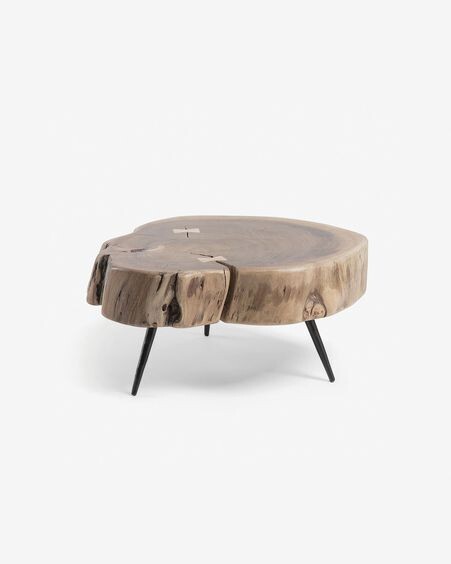 Mesa auxiliar Eider madera maciza de acacia y patas de acero acabado negro Ø 49 x 47 cm