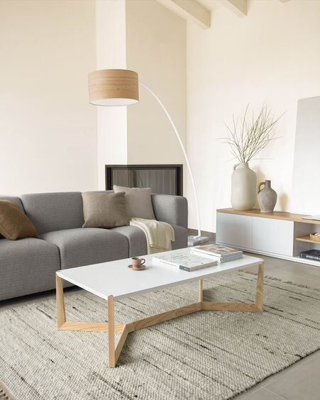 Mesa de centro Quatro madera maciza de fresno y lacado blanco 120 x 60 cm