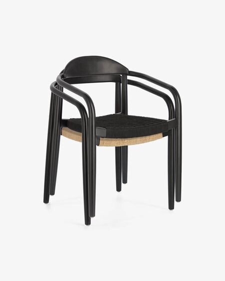 Silla Nina de madera maciza de acacia acabado negro mate y cuerda negro