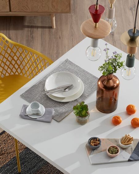 Mesa Argo 160 x 100 cm melamina acabado blanco patas de acero efecto madera