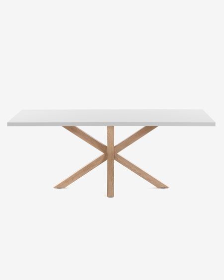 Mesa Argo 160 x 100 cm melamina acabado blanco patas de acero efecto madera