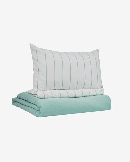 Set Gaitana funda nórdica, bajera y funda almohada 100% algodón GOTS turquesa 70 cm