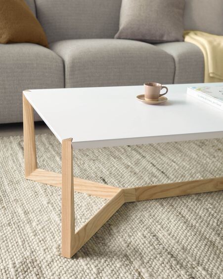 Mesa de centro Quatro madera maciza de fresno y lacado blanco 120 x 60 cm