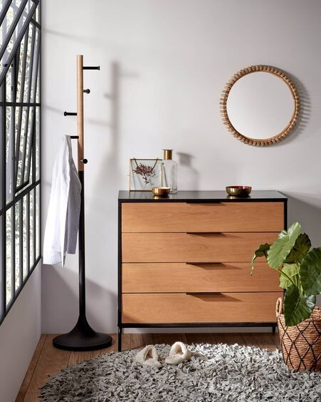 Espejo Polke de madera maciza de teca Ø 52 cm