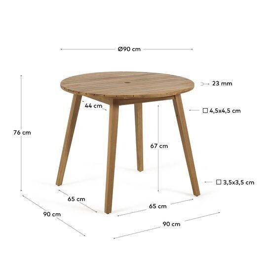 Mesa redonda Vilma de exterior de madera maciza de acacia Ø 90 cm FSC 100%